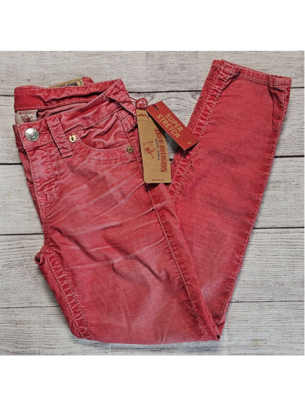 NWT True Religion sz 25 super stretch skinny red jeans